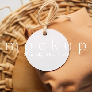 Mockup leeg cadeaulabel, mockup rond label, mockup boholabel, mockup huwelijkscadeaulabel, mockup branding