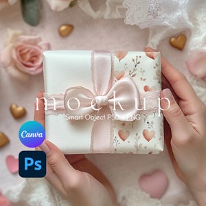 Valentines Day Wrapping Paper Mockup, Wrapping Paper Mockup, Gift Paper Mockup, Present Mockup, Canva PNG and Smart Object PSD