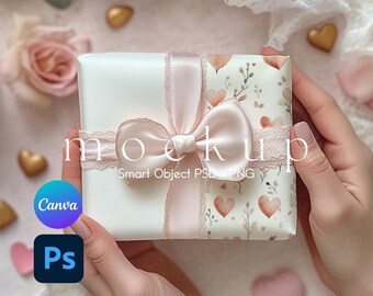 Valentines Day Wrapping Paper Mockup, Wrapping Paper Mockup, Gift Paper Mockup, Present Mockup, Canva PNG and Smart Object PSD
