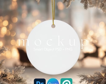 Ornament Mockup, hängendes Ornament Mockup, Keramik Ornament Mockup, Weihnachtsschmuck Canva PNG und Smart Objekt PSD Mockup