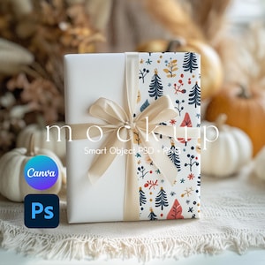 Mockup di carta da regalo autunnale su Canva, Mockup di regalo, Mockup di carta da regalo, Mockup di carta da regalo autunnale, Oggetto intelligente PSD e PNG su Canva