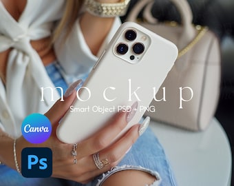 Mockup telefoonhoesje, mockup iPhone-hoesje, mock-up telefoonhoes, Smart Object PSD en canva, png