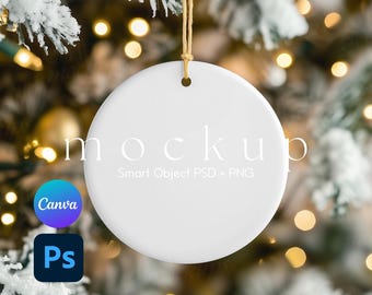 Ornament Mockup, Christmas Ornament Mockup, Ceramic Ornament Mockup, Hanging Ornament Canva PNG and Smart Object PSD Mockup