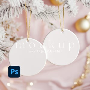 Double Christmas Ornament Mockup, Two Ceramic Round Ornaments Mockup, Hanging Tree Ornament Mockup, Ornament Smart Object PSD Mockup