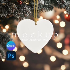 Ornament Mockups, Ceramic Ornament Mockup, Ornament Mockup, Christmas Ornament Mockup, Heart Ornament Mockup, Smart Object PSD and Canva PNG