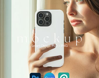 Phone Case Mockup, Tough Case Mockup, iPhone Case Mockup, iPhone Mockup, Phone Case Smart Object PSD and Canva PNG Mockup