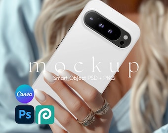 スマホケースモックアップ、Google Pixel 9 Pro XL スマホケースモックアップ、タフケースモックアップ、スマホケーススマートオブジェクト PSD および Canva PNG