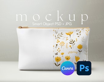 Weiße Reißverschlusstasche Mockup, Schminktasche Mockup, Schminktasche Mockup, Schminktasche Mockup, Tasche Mockup, PSD Mockup