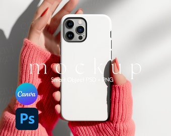 Maquette de coque de téléphone, Maquette de coque pour iPhone, Maquette de coque rigide, Objet connecté PSD et Canva PNG