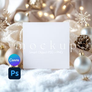 Square Card Mockup, Digital Christmas Card Mockup, Holiday Card Mockup, Cozy Card Mockup, Canva PNG and PSD, Christmas Invitation Mockup