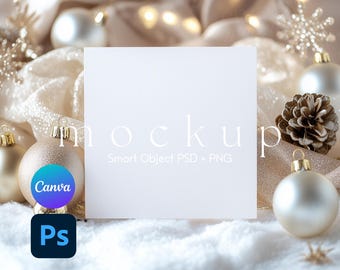 Mockup för fyrkantigt kort, mockup för digitalt julkort, mockup för högtidskort, mockup för mysigt kort, Canva PNG och PSD, mockup för julinbjudningar