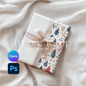 Mockup di carta da regalo natalizia, Mockup di carta da regalo, Mockup di regalo, Mockup di carta da regalo Canva, PSD di oggetti intelligenti e PNG Canva