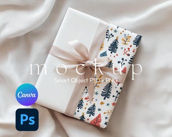 Christmas Wrapping Paper Mockup, Wrapping Paper Mockup, Present Mockup, Wrapping Paper Mockup Canva, Smart Object PSD and Canva PNG