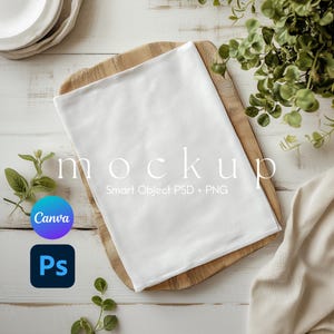 Tea Towel Mockup, Towel Mockup, Laying Tea Towel Mockup, Kitchen Towel Smart Object PSD and Canva PNG Mockup,