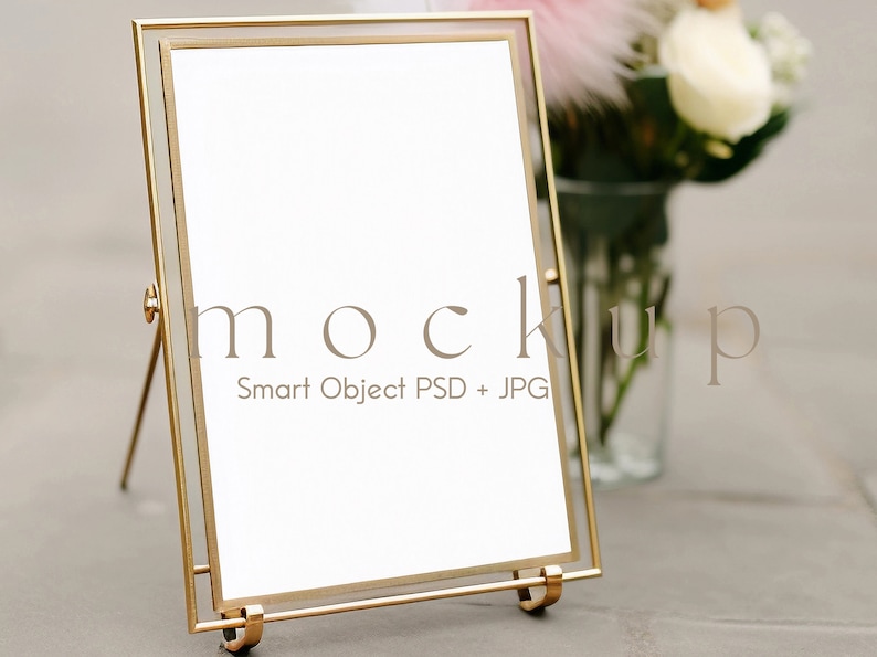5x7 Table Number Mockup, Luxury Frame, Gold Table Numbers, Gold Frame Mockup, Single Frame Mockup, Wedding Sign Mockup, 5x7 Picture Frame image 1