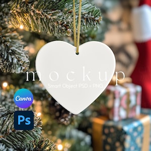 Christmas Ornament Mockup, Heart Ornament Mockup, Ornament Mockup, Ceramic Ornament Mockup, Ornament Mockups, Smart Object PSD and Canva PNG