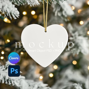 Ornament Mockup, Weihnachtsschmuck Mockup, Keramik Ornament Mockup, Herz Ornament Mockup, Ornament Mockup, Smart Objekt PSD und Canva PNG