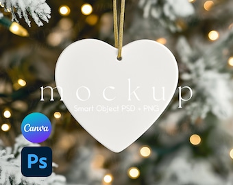 Ornament Mockup, Christmas Ornament Mockup, Ceramic Ornament Mockup, Heart Ornament Mockup, Ornament Mockups, Smart Object PSD and Canva PNG