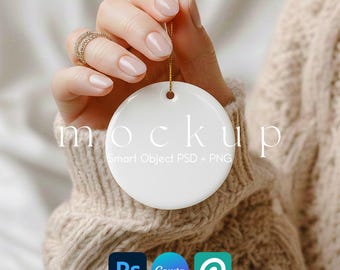 Ornament Mockup, Wedding Ornament Mockup, Ceramic Christmas Ornament Mockups, Round XMas Ornament Smart Object PSD and Canva Mockup