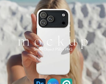 Person Phone Case Mockup, iPhone 17 Pro Max Tough Case Mockup, Phone Case Smart Object PSD, iPhone Case Mockup, Phone Case Canva Template