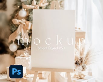 Christmas Easel Mockup, Welcome Sign Mockup, Seating Chart Mockup, Party Sign Mockup, Blank Sign Mockup, 3x4 Easel Smart Object PSD