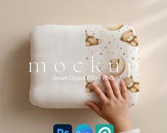 Mockup für gefaltete Babydecken, Mockup für Samt-Plüschdecken, Decken-Mockup, Smart-Objekt für weiche Decken (PSD und Canva PNG)