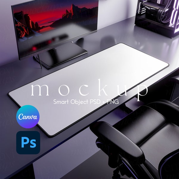 Desk Mat Mockup, Canva PNG and Smart Object PSD, Mousepad Mockup, Custom Desk Mat