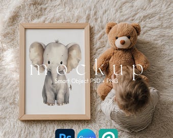 Din A Nursery Frame Mockup, Nursery Frame Mockup, Frame Mock Up For Kids Room, Wall Art Kids Room Mockup for Canva and Photoshop