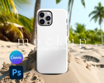 Phone Case Mockup, Beach Palm Tree Phone Case Mockup, iPhone Case Mockup, Phone Case Mockups, Smart Object PSD and Canva PNG