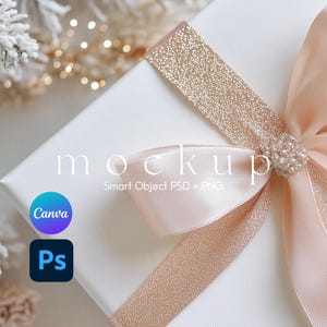 Wrapping Paper Mockup, Christmas Present Mockup, Wrapped Present Mockup, Gift Paper Mockup, Gift Box Mockup, Smart Object PSD and Canva PNG