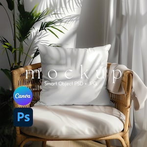 Pillow Mock Up, Printify Pillow Mockup, Throw Pillow Mockup, Pillow Mockup Smart Object PSD and Canva PNG