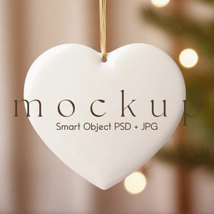 Heart Shape Ceramic Ornament Mockup, White Blank Ceramic Ornament Mockup, PSD Mockup, Christmas Mockup