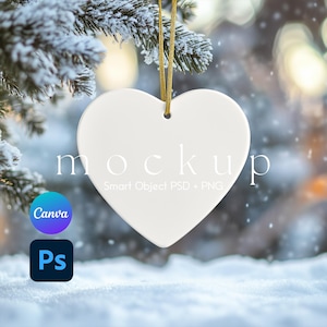 Heart Ornament Mockup, Ornament Mockup, Ornament Mockups, Ceramic Ornament Mockup, Christmas Ornament Mockup, Smart Object PSD and Canva PNG