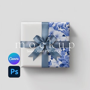 Mockup di carta da regalo, Mockup di carta da regalo di Natale, Mockup di carta da regalo Canva, PSD oggetto intelligente e PNG Canva