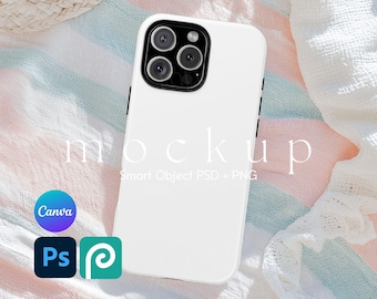 Tough Case Mockup, iPhone Mock Up, iPhone 16 Pro Max Phone Case Mockup, iPhone Case Template, Phone Case Smart Object PSD and Canva Mockup
