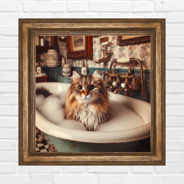 Cat in bathtub wall art, funny bathroom art, animals in bathtub, toilet wall art, bathroom decor, toilet humor, toilet prints