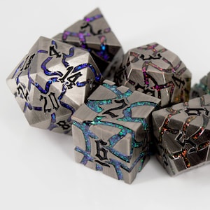 Tectonic Metal Dice Set, Heavy DnD Dice, Colourful 7 Piece Polyhedral Dice Set, Dungeons and Dragons TTRPG Gift