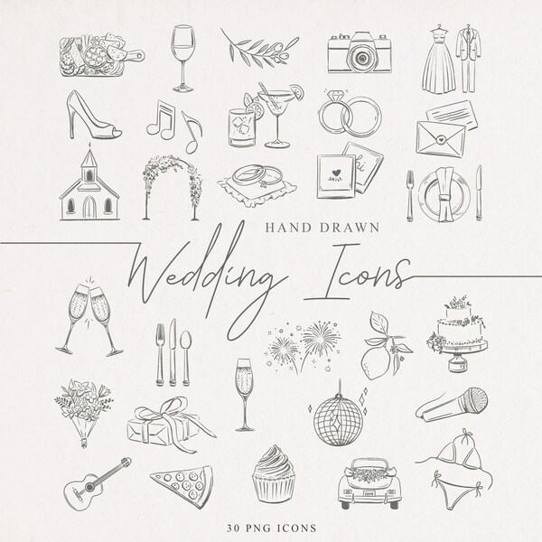 30 Hand Drawn Wedding Timeline Icons | SVG & PNG files | Wedding Clip Art Illustrations | Line Art Icons | Digital Download