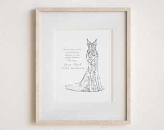 Personalised Gift for Her | Wedding Dress Sketch | Custom Wedding Anniversary Present | Wedding Gown Drawing | DIGITAL DOWNLOAD