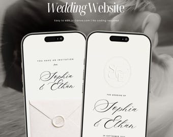 Anpassad mall för bröllopshemsida med monogram och OSA | Redigerbar Canva-hemsida