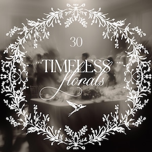 30種類の花のクリップアートPNGおよびSVGイラスト｜結婚式招待状用の花のボーダー、紋章、フレーム｜手描きセット｜デジタルダウンロード