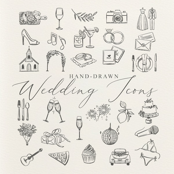 30 Hand Drawn Wedding Timeline Icons | SVG & PNG files | Wedding Clip Art Illustrations | Line Art Icons | Digital Download