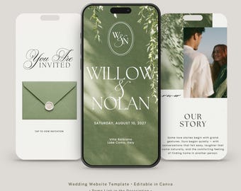 Green Countryside Wedding Website Template With RSVP Form & Editable Monogram | Canva Template