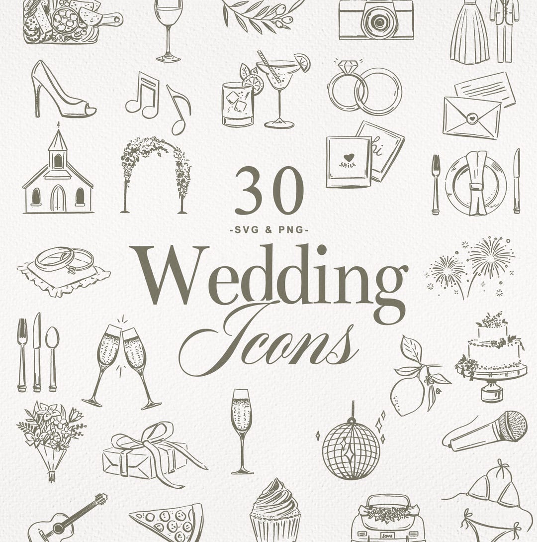 30 Hand Drawn Wedding Timeline Icons | SVG & PNG Files | Wedding Clip ...