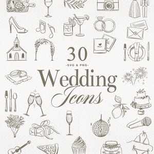 30 Hand Drawn Wedding Timeline Icons | SVG & PNG files | Wedding Clip Art Illustrations | Line Art Icons | Digital Download