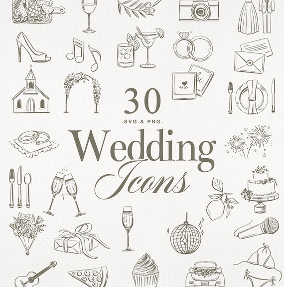30 Hand Drawn Wedding Timeline Icons | SVG & PNG files | Wedding Clip Art Illustrations | Line Art Icons | Digital Download