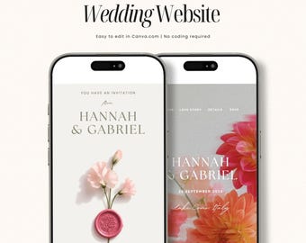 Summer Wedding Website Template with RSVP | Editable Canva Website | Digital Wedding Invitation