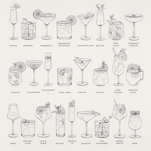 30 handritade drinkillustrationer | SVG- och PNG-filer | Cocktail-clipart | Clipart med signaturdrinkskylt | Digital nedladdning bild 2