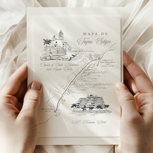 Individuelle Illustration einer Hochzeitskarte mit 2 Veranstaltungsorten | Hochzeitseinladung am Zielort | Hochzeitsort-Illustration | DIGITALER DOWNLOAD
