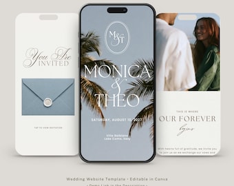 Destination Wedding Website Template With RSVP Form & Editable Monogram | Canva Template